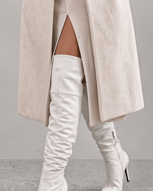 White Knee High Heel Boots