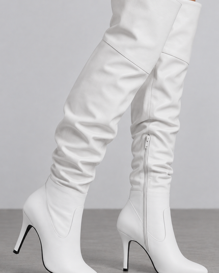 White Knee High Heel Boots