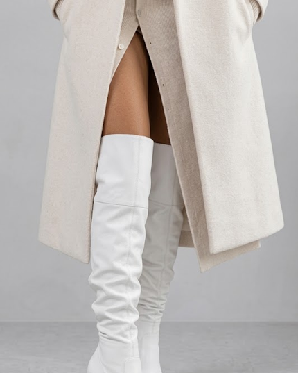 White Knee High Heel Boots