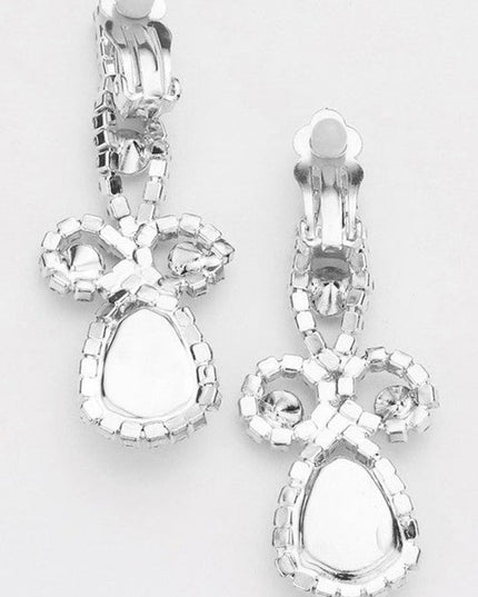 Silver Teardrop Crystal Rhinestone Vine Drop Collar Necklace & Clip on Earrings Set