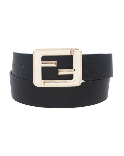 Black Worn Gold Metal Square Buckle Faux Leather Belt
