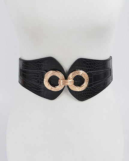 Faux Croc Gold Black Wide Stretch Belt