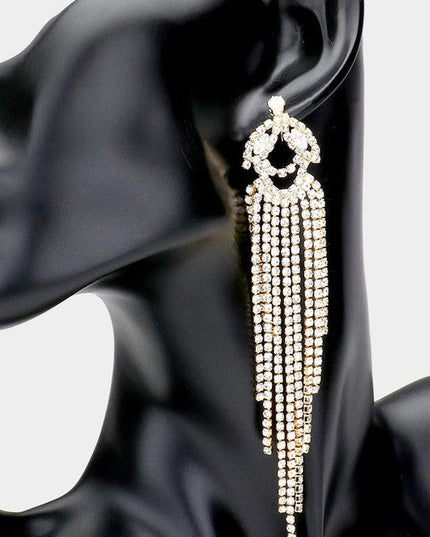Silver Rhinestone Gold Fringe Post Back Earrings