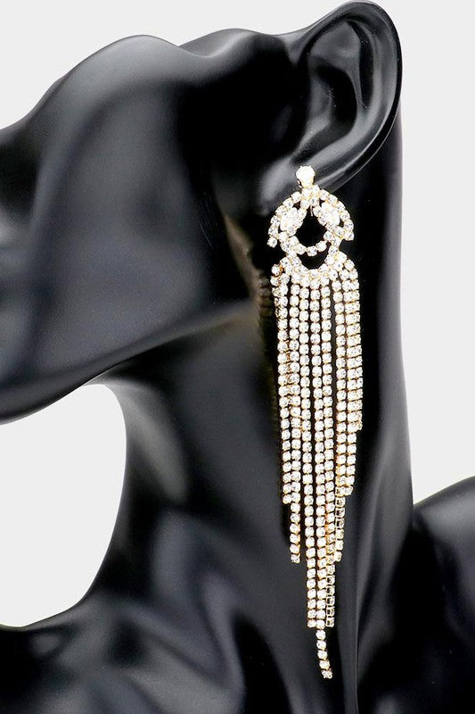 Silver Rhinestone Gold Fringe Post Back Earrings