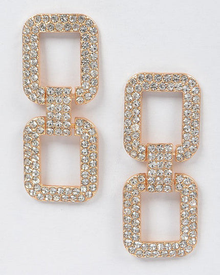 Gold Rhinestone Double Square Earrings
