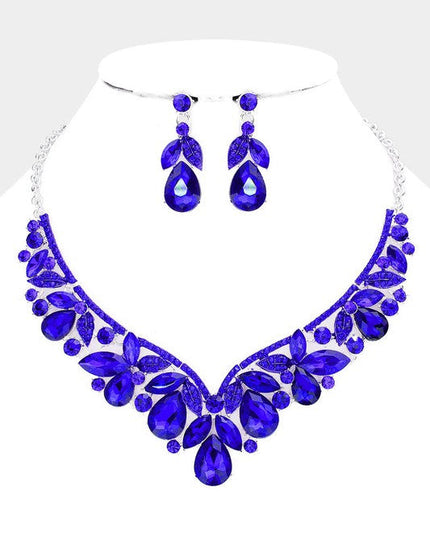 Blue Sapphire Stone Embellished Necklace & Earrings Set
