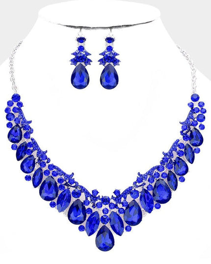 Your Attention Blue Teardrop Marquise Stone Cluster Necklace & Earrings Set