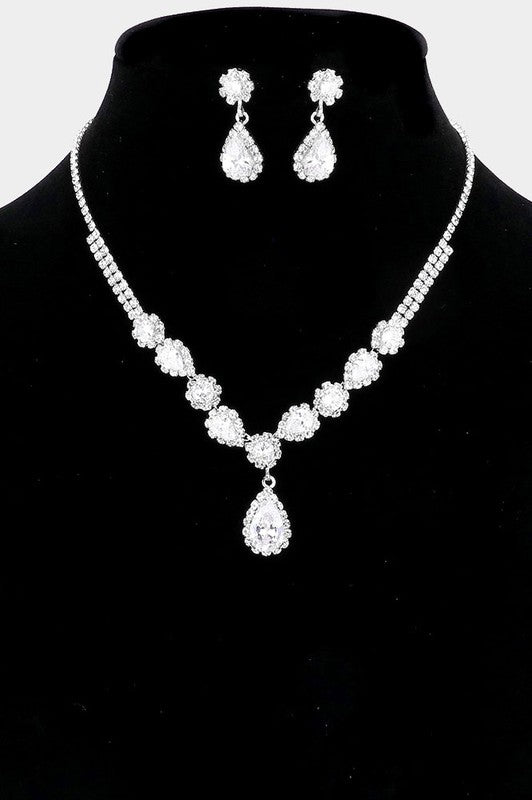 Cubic Zirconia Teardrop Necklace & Earrings Set