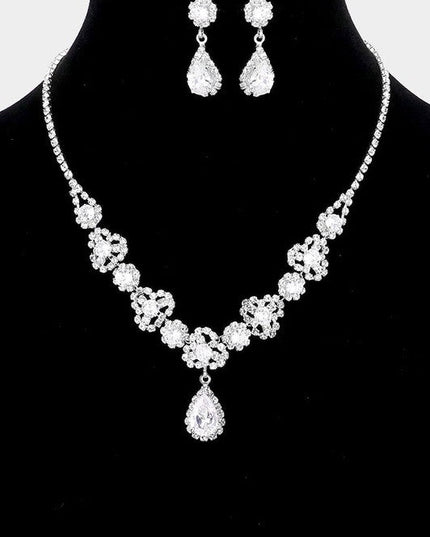 Close Silver Cubic Zirconia Teardrop Necklace & Earrings Set