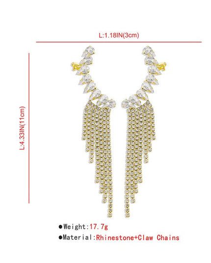 Shiny Silver Rhinestone Long Fringe Drop Earrings
