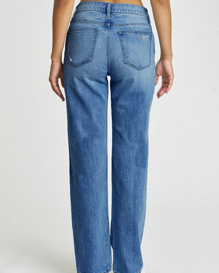 Blue Distressed Relaxed Staright Leg Denim Jeans