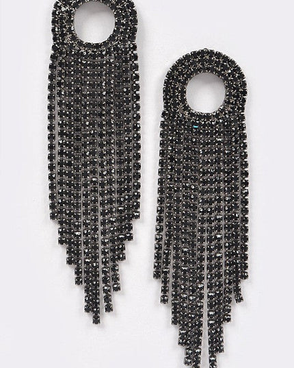 Black Rhinestone Fringe Earrings
