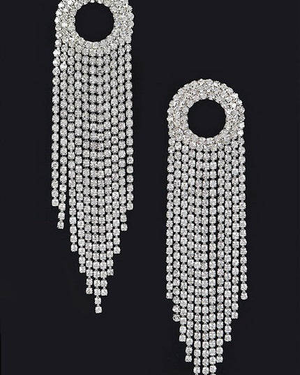 Silver Rhinestone Fringe Earrings
