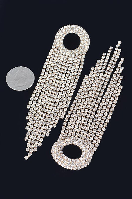 Silver Rhinestone Fringe Earrings