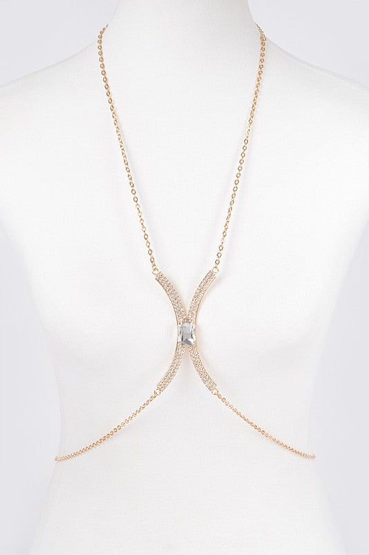 Gold Rhinestone Bra Chain