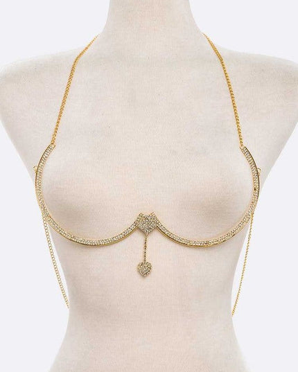 Gold Dangle Heart Bra Chain