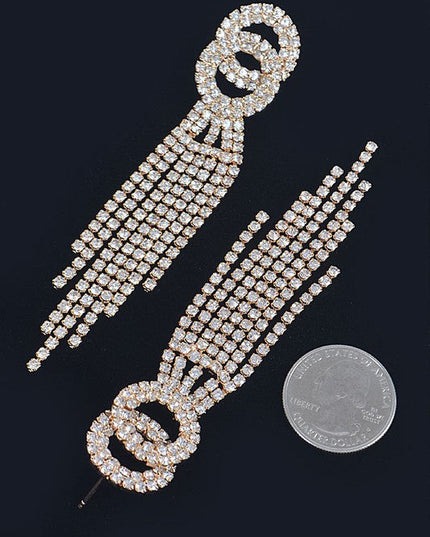 Rhinestone Gold Tassel Drop Earrings