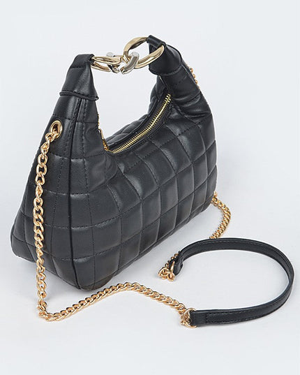 Black Quilted Faux Leather Hobo Bag