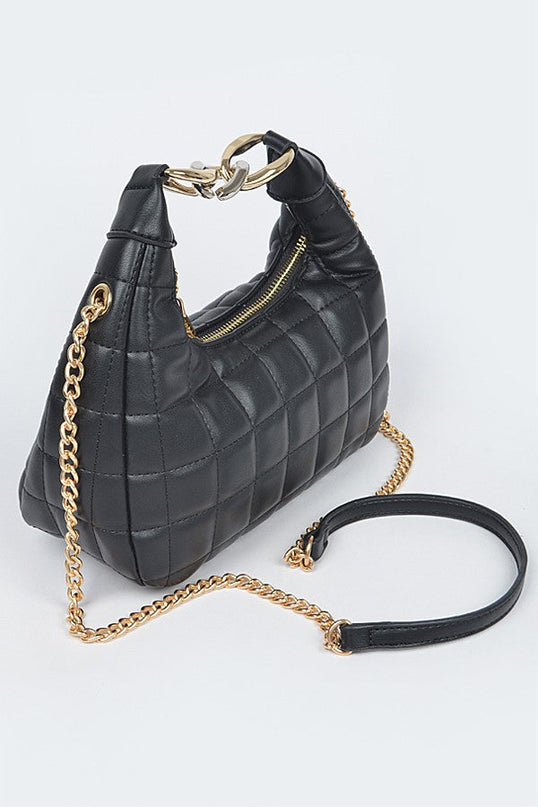 Black Quilted Faux Leather Hobo Bag