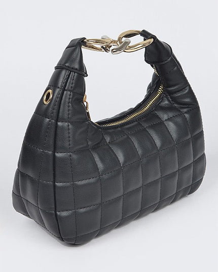 Black Quilted Faux Leather Hobo Bag