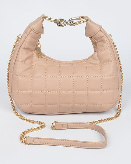 Nude Quilted Faux Leather Hobo Bag