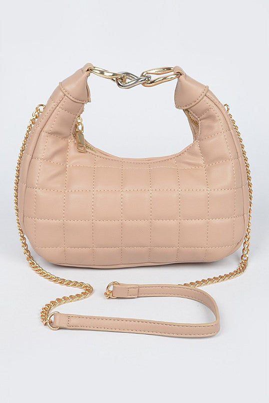 Nude Quilted Faux Leather Hobo Bag