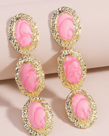 Pink Tiered Enamel Drop Earrings