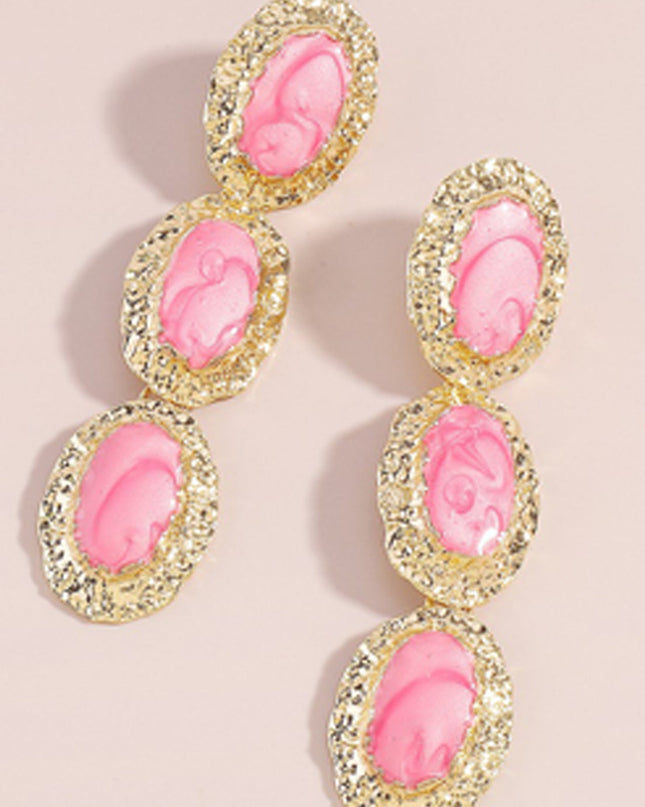 Pink Tiered Enamel Drop Earrings