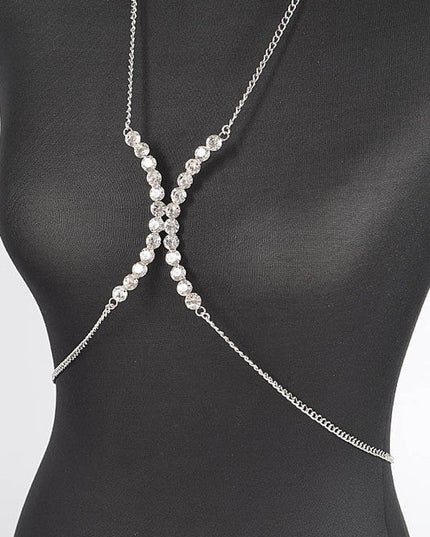 Silver Crystal Glam Rhinestone Bra Chain