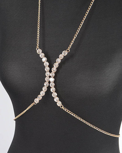 Gold Crystal Glam Rhinestone Bra Chain