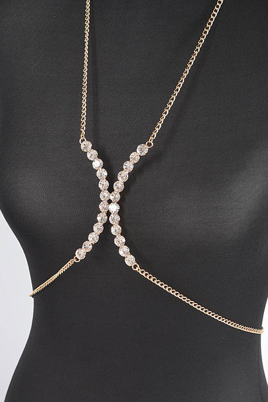 Gold Crystal Glam Rhinestone Bra Chain