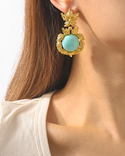Gold Turquoise Drop Dangle Earrings