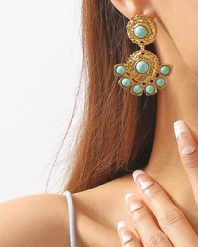 Gold Turquoise Drop Dangle Earrings