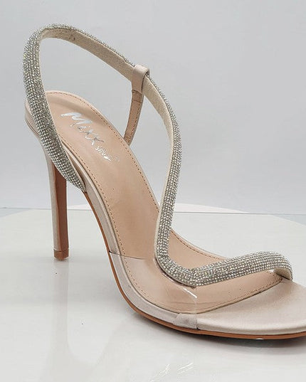 Gold Rhinestone Asymmetrical Transparent Heel Sandals