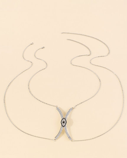 Silver Rhinestone Eye Body Waist Chain