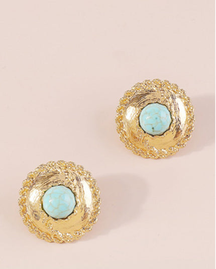 Gold Pearl Turquoise Stud Earrings