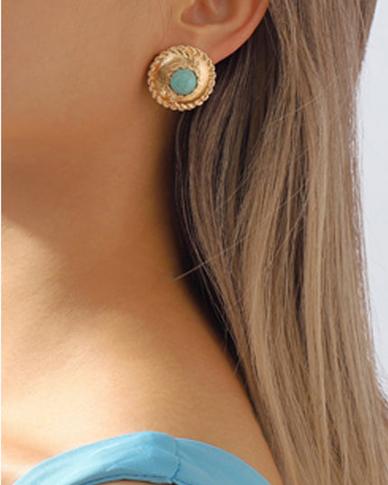 Gold Pearl Turquoise Stud Earrings
