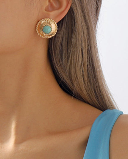 Gold Pearl Turquoise Stud Earrings