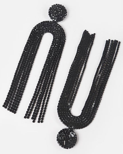 Black High Stakes Rhinestone Drop Earrings