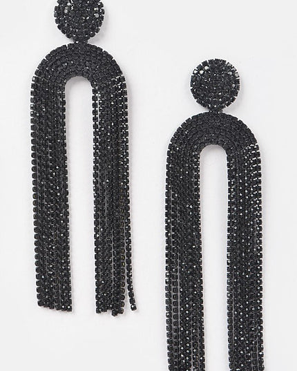 Black High Stakes Rhinestone Drop Earrings