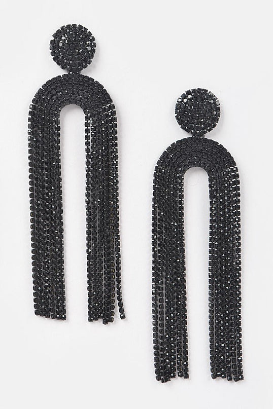 Black High Stakes Rhinestone Drop Earrings