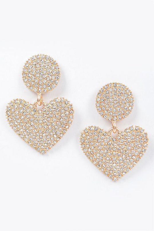 Gold Heart Rhinestone Earrings