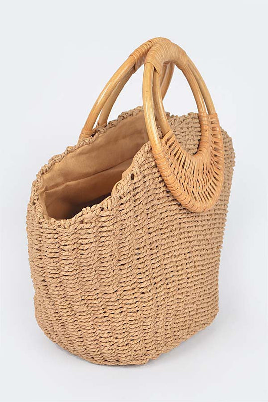 Khaki Playa Straw Tote Bag