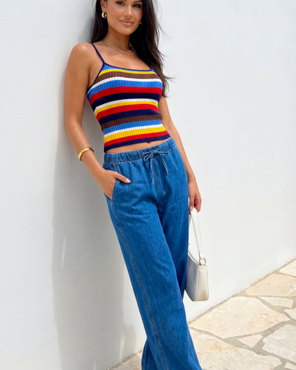 Blue Wide Leg Denim Pants
