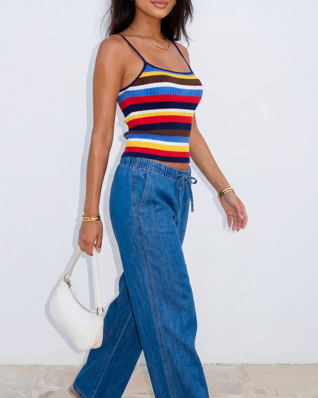 Blue Wide Leg Denim Pants