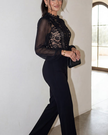 Black Crochet Lace Mesh Jumpsuit