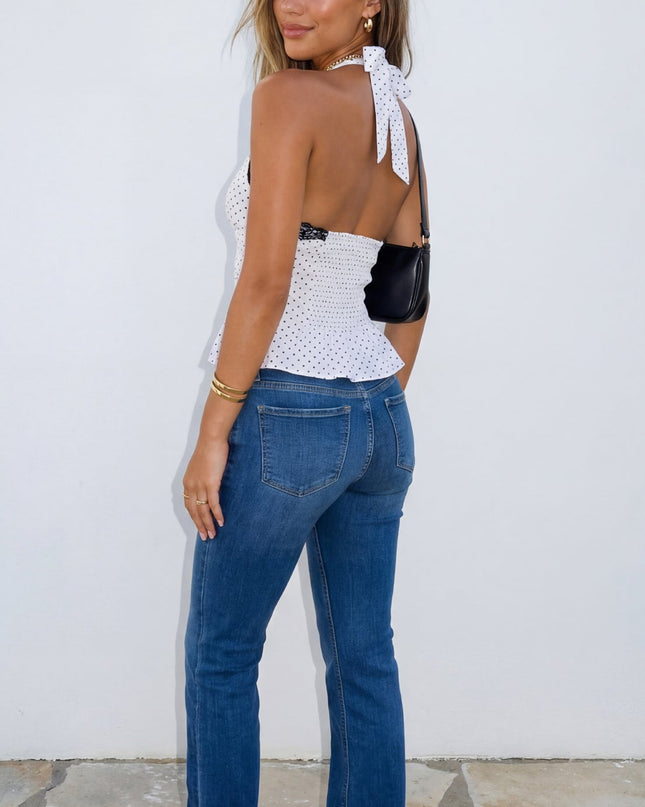 White Polka Dot Lace Halter Top