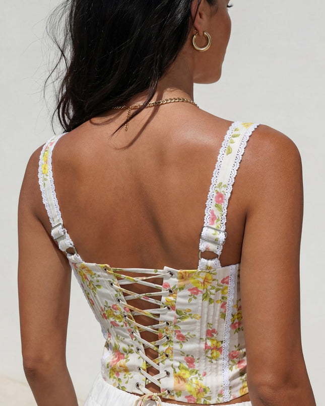 Yellow Multi Floral Lace Corset Top