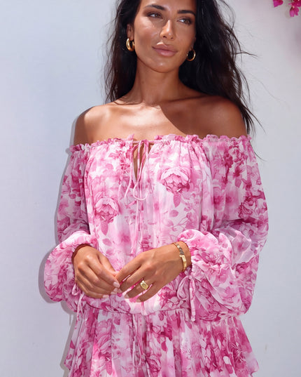 Pink Floral Off-Shoulder Mini Dress