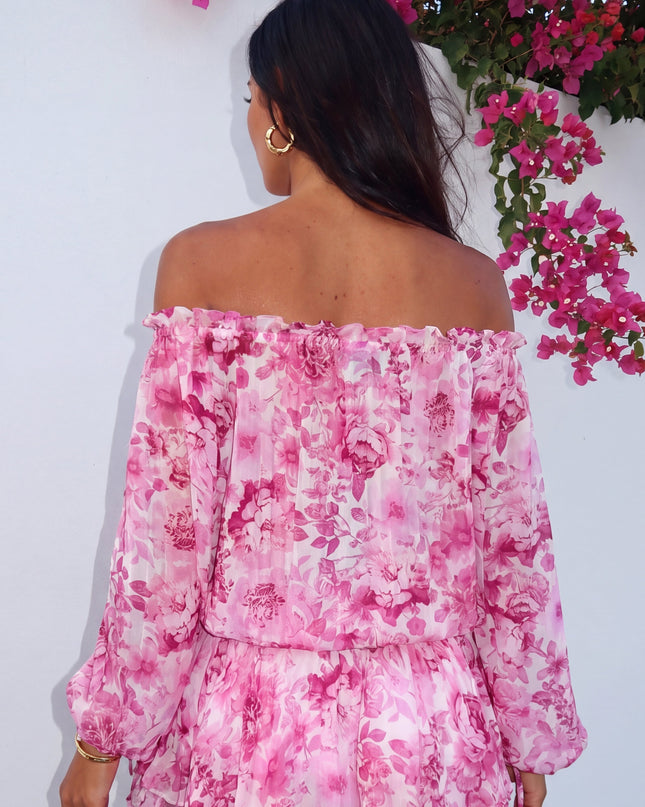 Pink Floral Off-Shoulder Mini Dress